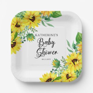 Girl Baby Shower Boho Sunflowers   Eucalyptus  Pap Paper Plate