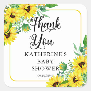 Girl Baby Shower Boho Sunflowers Thank You  Square Sticker