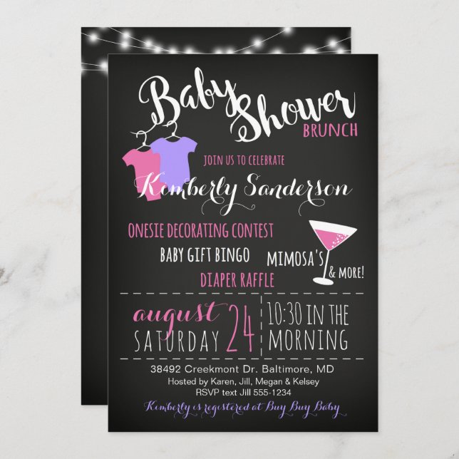 Girl Baby Shower Brunch Fun Modern Invitation (Front/Back)