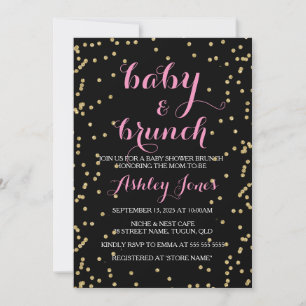 Girl Baby Shower & Brunch Gold Glitter Black card