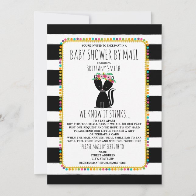 Girl Baby Shower By Mail Social Distancing Skunk Invitation (Front)