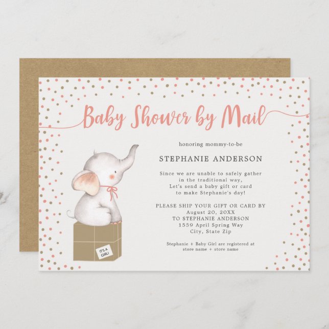 Girl Baby Shower by mail with shipping box Invitation (Front/Back)
