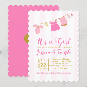 Girl Baby Shower Clothes Line Invitation
