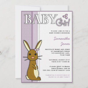 Girl Baby Shower Cute Bunny Flower - Purple Invitation