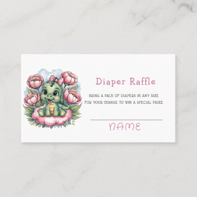 Girl Baby Shower Dino Delight Diaper Raffle Business Card (Front)