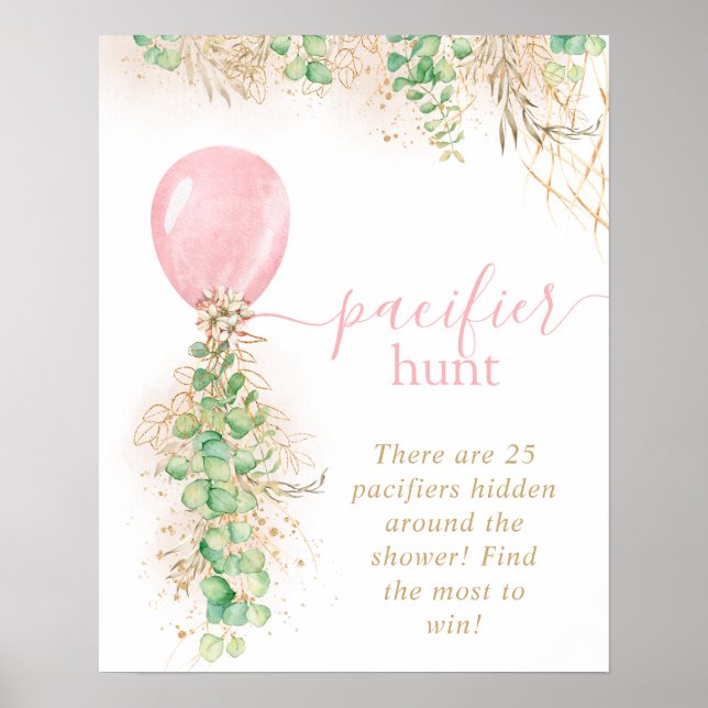 Girl Baby Shower Eucalyptus Balloon Pacifier Hunt  Poster (Front)