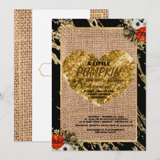 Girl Baby Shower Fall Pumpkin Rustic Burlap Wood Invitation