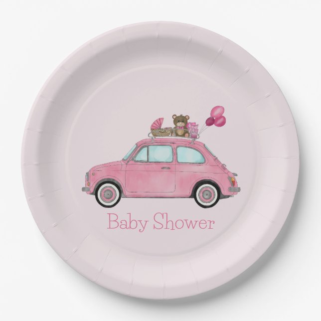 Girl Baby Shower Fiat 500  Paper Plate (Front)