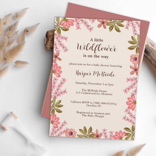 Girl Baby Shower Floral Wildflower Pink Sweet Cute Invitation (Creator Uploaded)