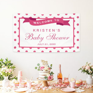Girl Baby Shower Girly Pink Polka Dots Ribbon Banner
