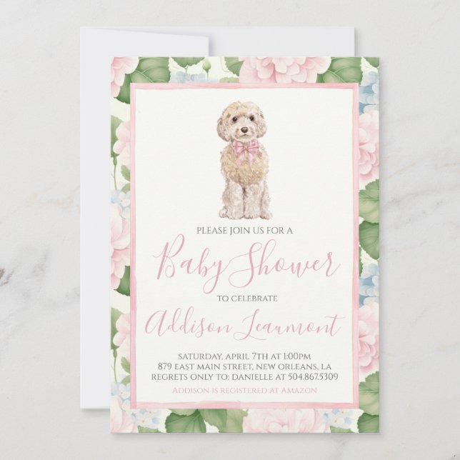 Girl Baby Shower Golden Doodle Dog  Invitation (Front)