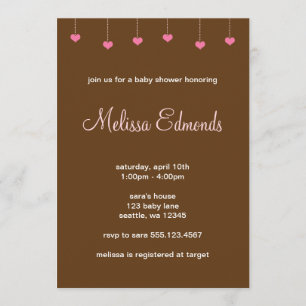 Girl Baby Shower Hanging Pink Hearts Invitation