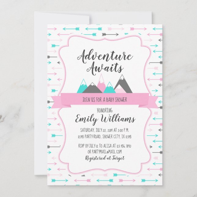 Girl Baby Shower Invitation Adventure Awaits (Front)
