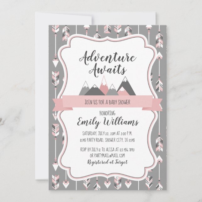 Girl Baby Shower Invitation Adventure Awaits (Front)