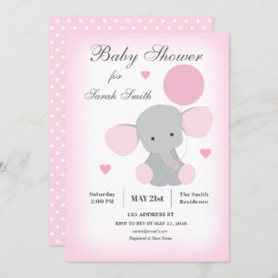 Girl Baby Shower Invitation Elephant Pink