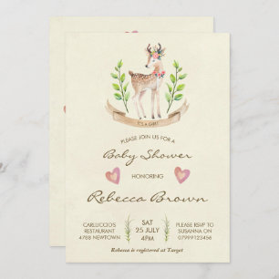 girl baby shower invitation woodland forest deer
