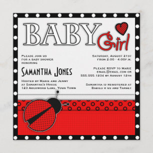 Girl Baby Shower Invite Red Ladybug