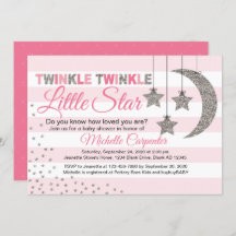 Girl baby shower invites twinkle little star pink