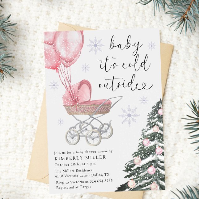 Girl Baby Shower Its Cold Outside Pink  Invitation (Creator Uploaded)