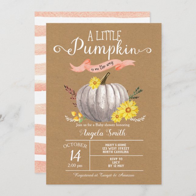 Girl Baby Shower Little Pumpkin Fall Invite kraft (Front/Back)