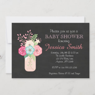 Girl Baby Shower - Mason Jar/Flowers Invitation
