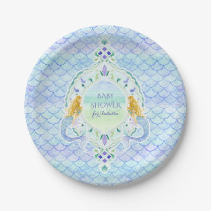 Girl Baby Shower Mermaid Fish Scale Pattern Paper Plate