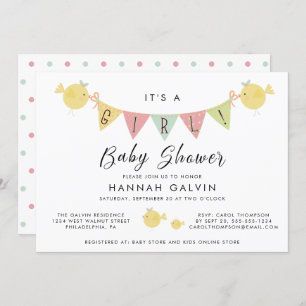 Girl Baby Shower Mummy Bird with Chick Invitation