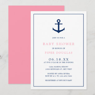 Girl Baby Shower Nautical Pink Blue Anchor Invitation
