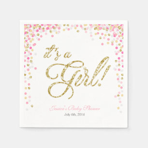 Girl Baby Shower Paper Napkin Pink Gold Confetti