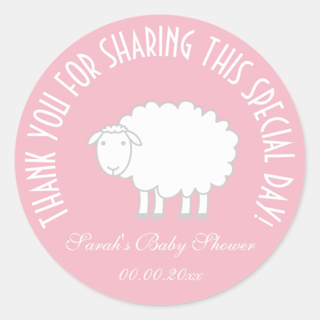 Girl baby shower party favour thank you stickers (Front)