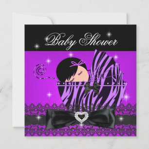 Girl Baby Shower Party Purple Black Lace Invitation