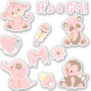 Girl Baby Shower Pink Animals Set