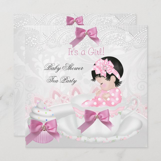 Girl Baby Shower Pink Baby Teacup Tea Party Invitation (Front/Back)