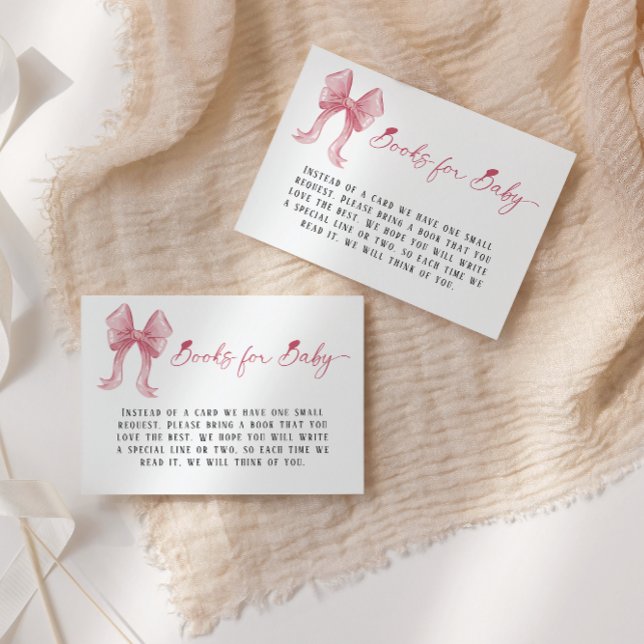 Girl Baby Shower Pink Bow Books for Baby Enclosure Card (Creator Uploaded)