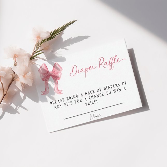 Girl Baby Shower Pink Bow Diaper Raffle Enclosure Card (Creator Uploaded)