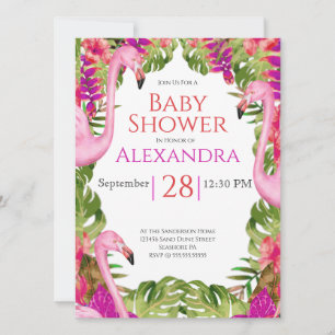 Girl Baby Shower Pink Flamingo Tropical Wildlife