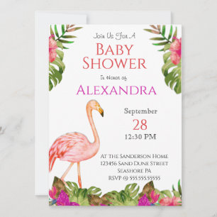 Girl Baby Shower Pink Flamingo Tropical Wildlife