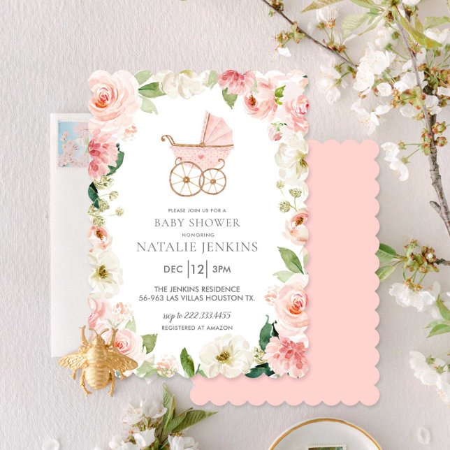 Girl Baby Shower Pink Floral Invitation (Creator Uploaded)