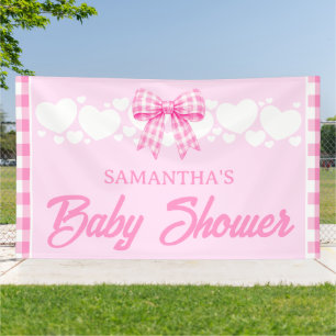 Girl Baby Shower Pink Gingham Bow Banner