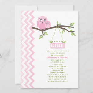 Girl Baby Shower Pink Mother & Baby Owl Invitation