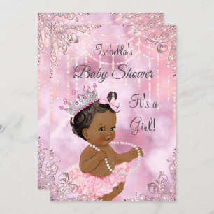 Girl Baby Shower Pink Pearl African American Invitation