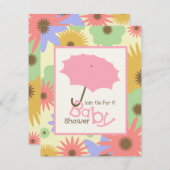 Girl Baby Shower - Pink Umbrella & Pastel Flowers Invitation (Front/Back)