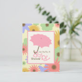 Girl Baby Shower - Pink Umbrella & Pastel Flowers Invitation (Standing Front)