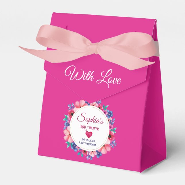 Girl Baby Shower Pink Watercolor Flower Favour Box (Front Side)