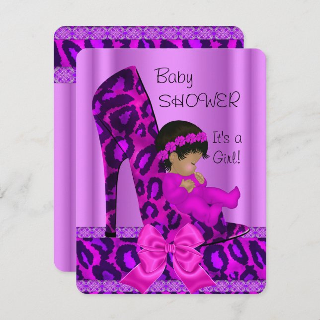 Girl Baby Shower Purple Pink Leopard Invitation (Front/Back)