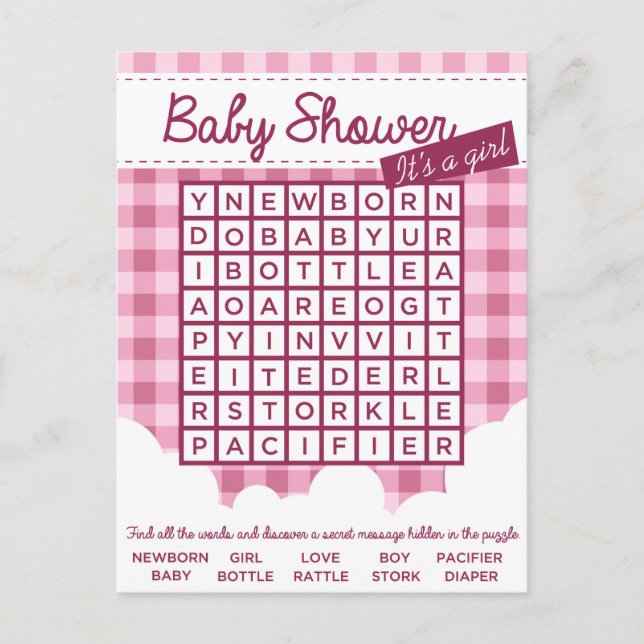 girl baby shower puzzle invitation postcard (Front)