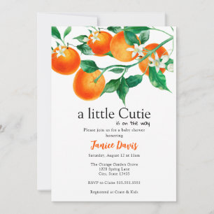 Girl Baby Shower Set, Little Cutie Baby, Orange Invitation