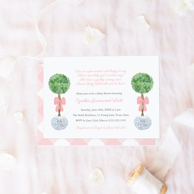 Girl Baby Shower Smart Lollipop Topiary Pink Bow Invitation (Creator Uploaded)