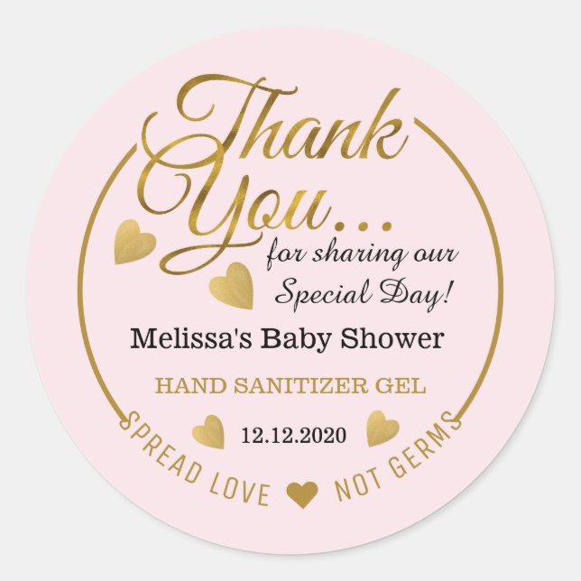 Girl Baby Shower Spread Love Sanitizer Favour Pink Classic Round Sticker (Front)