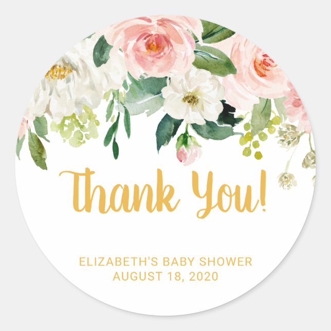 Girl Baby Shower Stickers, Peach And Gold Classic Round Sticker (Front)